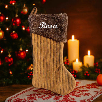 Julesok med navn - Brun strik Customizer 123Unik