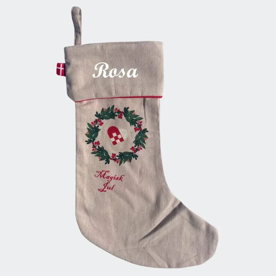 Julesok med Navn - Julehjerte i Rød og Hvid Customizer minegenverden