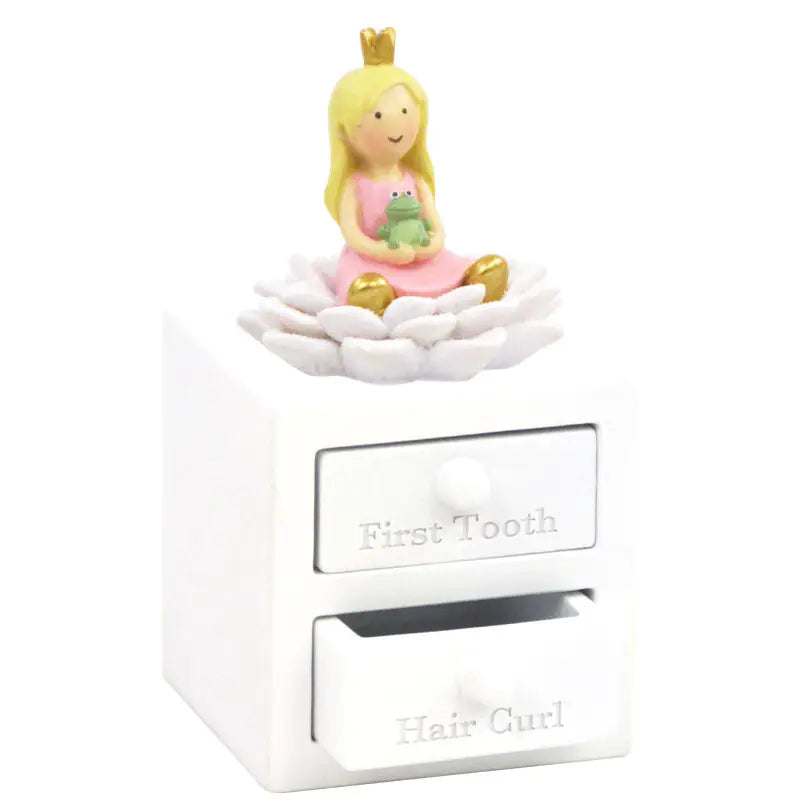 Tommelise tand og hårlok æske med skuffe til første tand