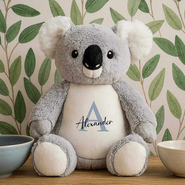 Lille koala navne bamse med personligt navn Alexander på maven, blød og CE-certificeret bamse til børn