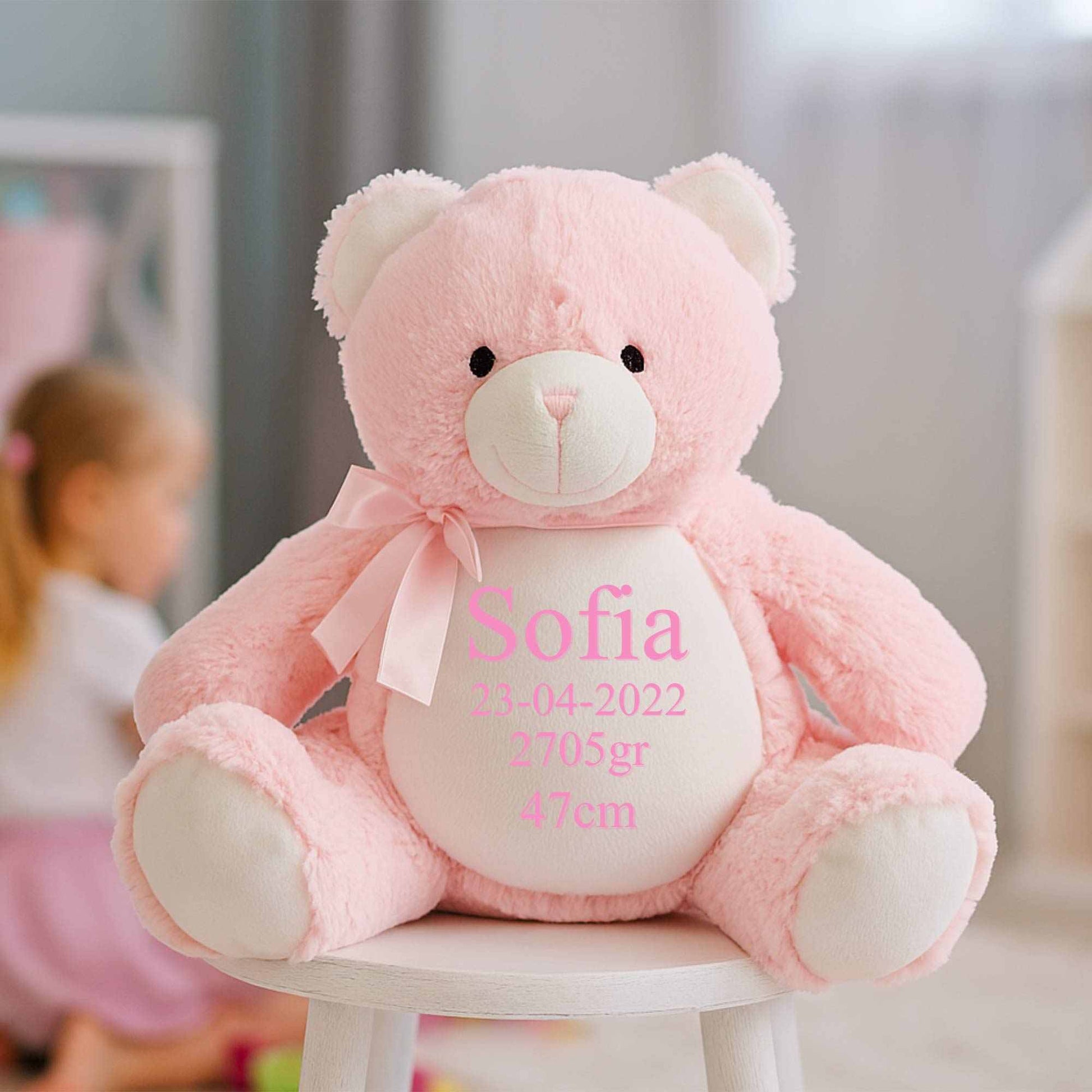 Personlig Lyserød Bamse med Broderi Customizer TeeInBlue