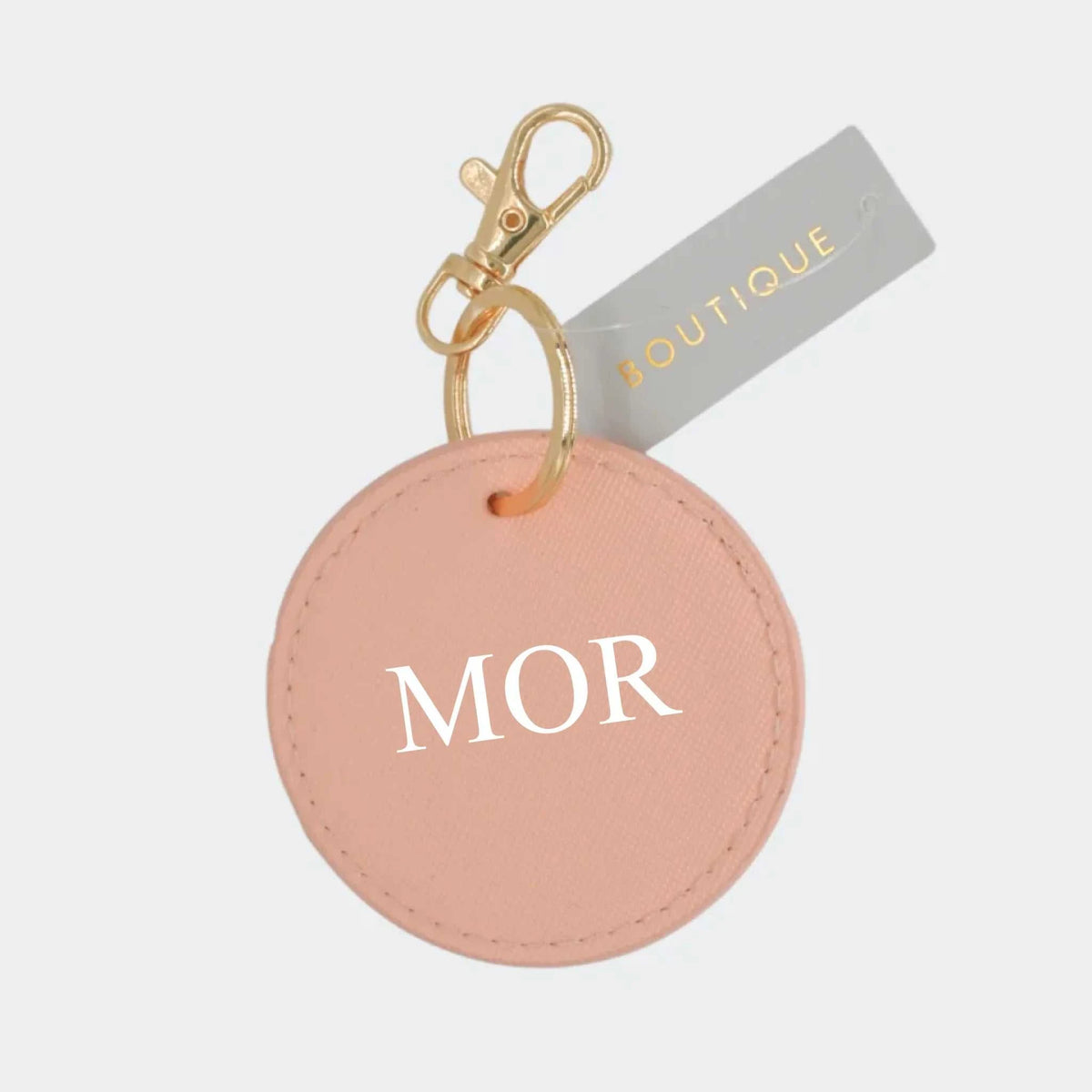 Lyserød/Guld rund nøglering – MOR, Egen tekst Lyserød Diameter 7 cm