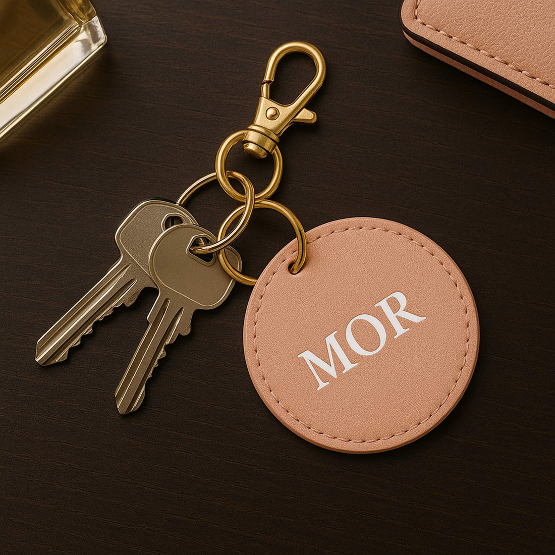 Lyserød/Guld rund nøglering - MOR Customizer Minegenverden.dk