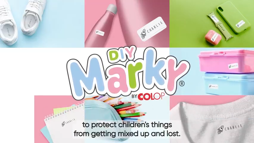 DIY Marky-stempel på børns ejendele, inklusive sko, flaske og madkasse