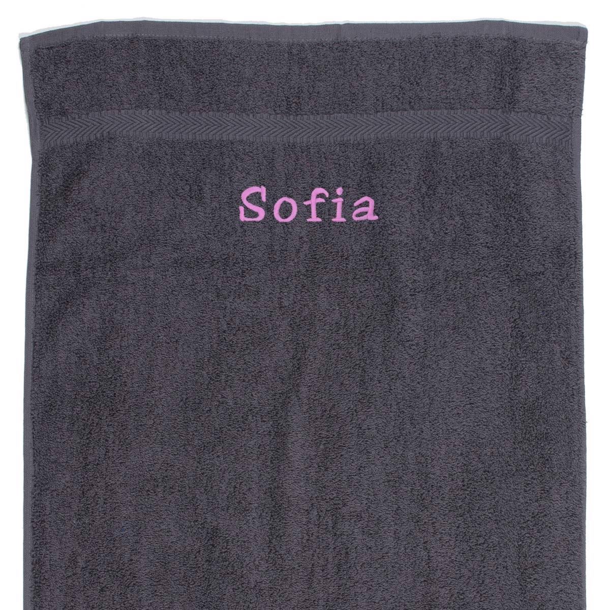 Håndklæde med navn - grå 50 x 90 cm