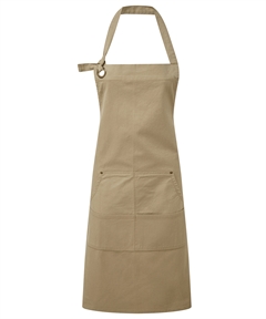 Khakifarvet luksus kokkeforklæde med lomme med/uden navn - VOKSEN regulerbar